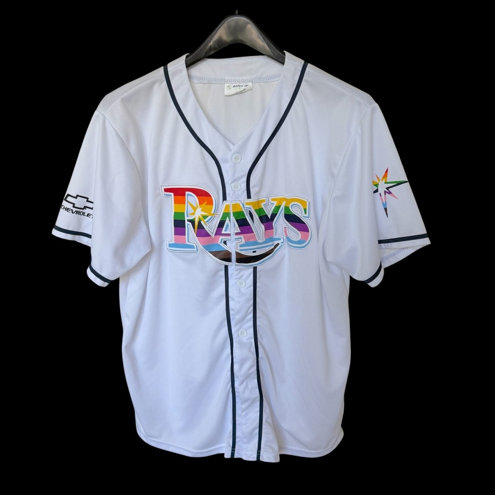 Pride Tampa Bay Rays Pride Night Baseball Jersey Unisex XL White Rainbow Logo